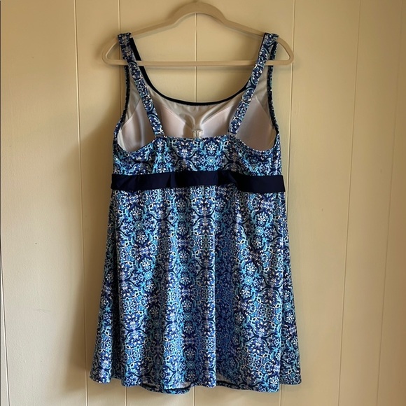 Lands' End Navy & Blue Beach Coastal Vacation Swim Dresskini with Bottoms Sz 18W - Picture 8 of 16
